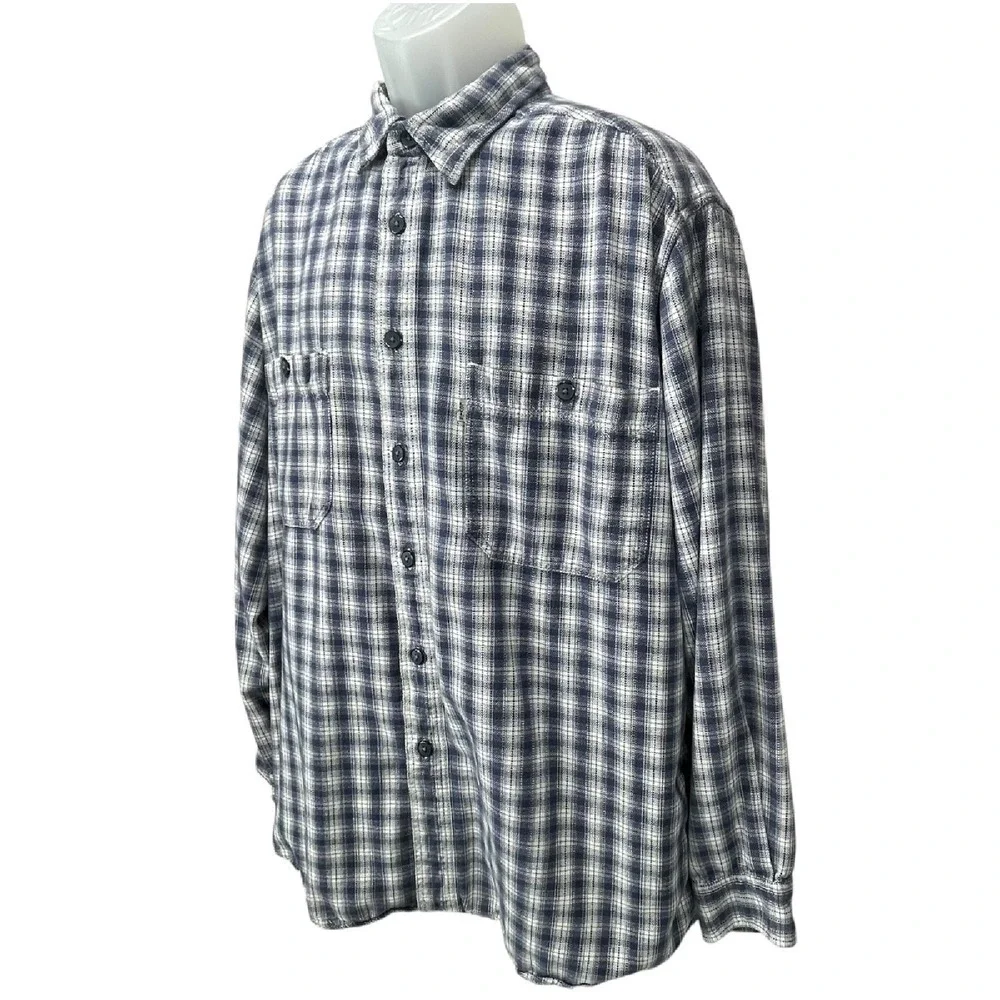 Vintage Levi’s Jeanswear Men’s Large Blue White Plaid‎ Heavy Flannel Shirt Y2K